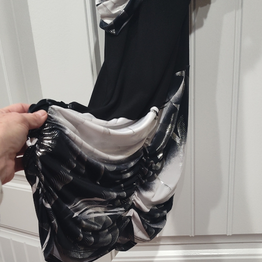 Elegant Black and White Ruched Dress